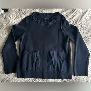 COS Navy Sweater with Pockets and neck tie detail.